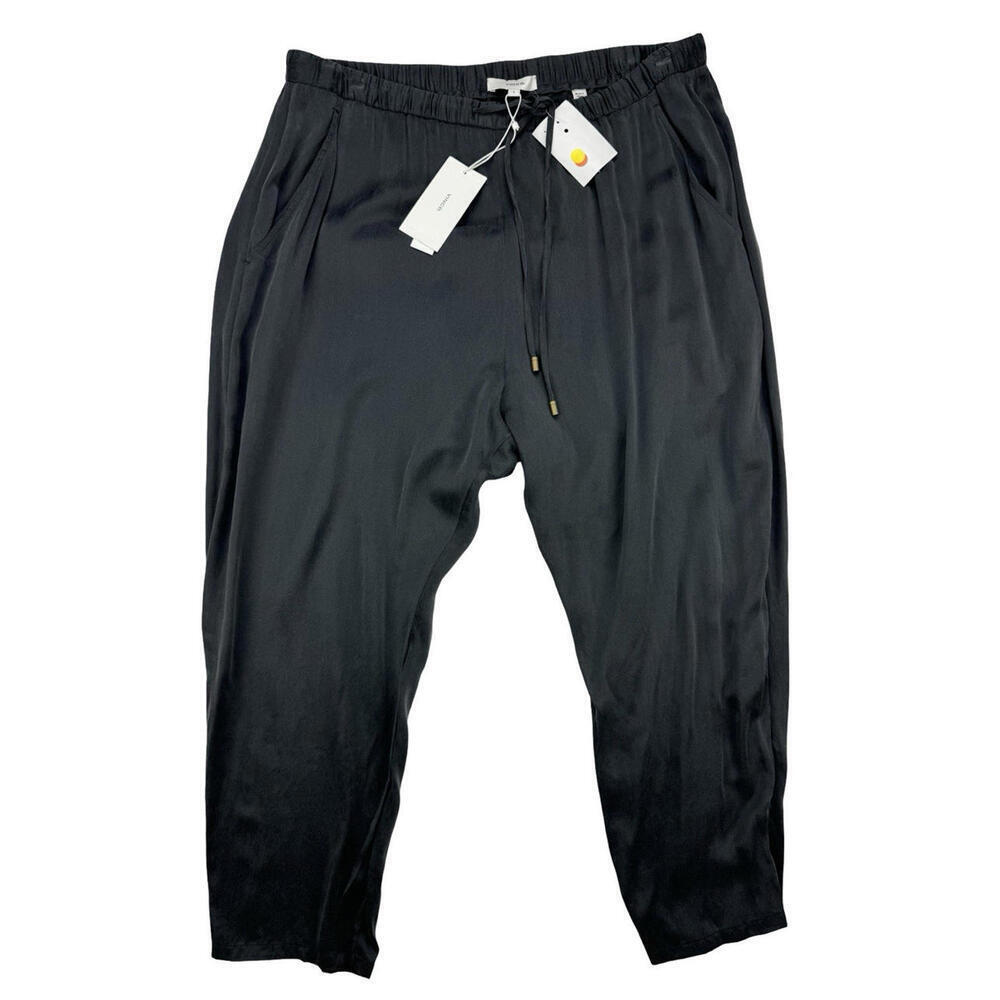 Vince Cropped Silk Drawstring Pants Trousers Grey Size S
